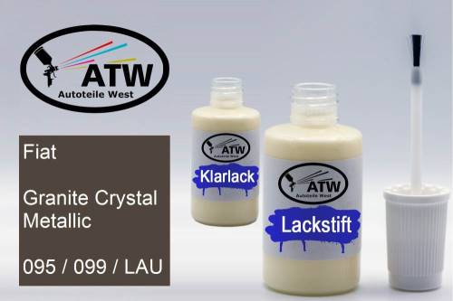 Fiat, Granite Crystal Metallic, 095 / 099 / LAU: 20ml Lackstift + 20ml Klarlack - Set, von ATW Autoteile West.